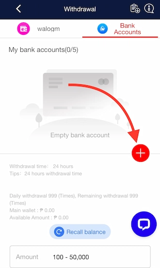 Step 2: click on the plus icon to add a bank account.